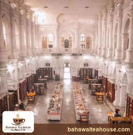 Overhead view of the Bahawalpur library hall and reading tables